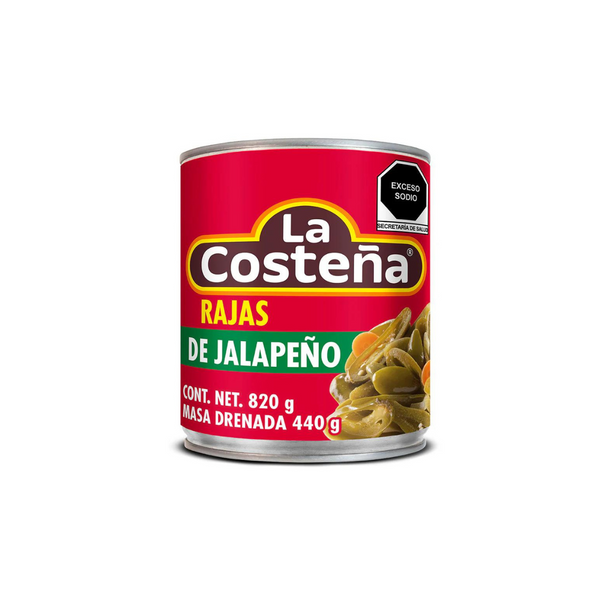 Chiles jalapeños en rajas la costeña 800gr.