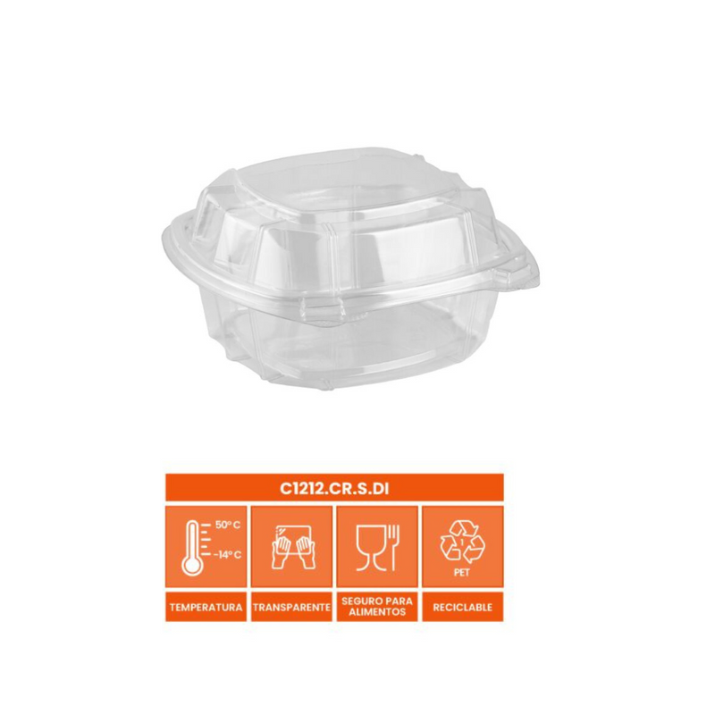 Concha Hermética Súper Diamante Para Alimentos PET | C1212.CR.S.DI WOW | 12x12x7 Cm | 25 Pzs