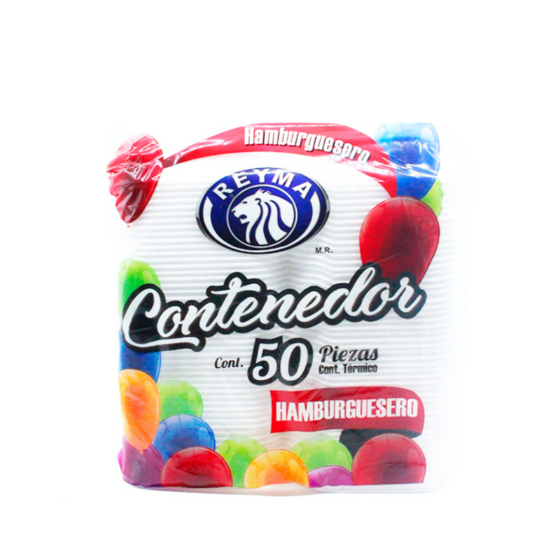 Contenedores térmicos 6×6 blanco hamburguesero Reyma 50 pz