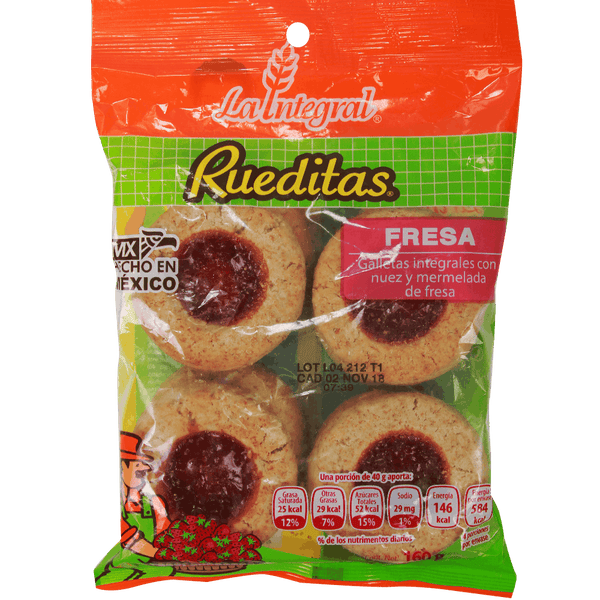 Rueditas Galletas integrales con mermelada de fresa La integral Cont. 160g.
