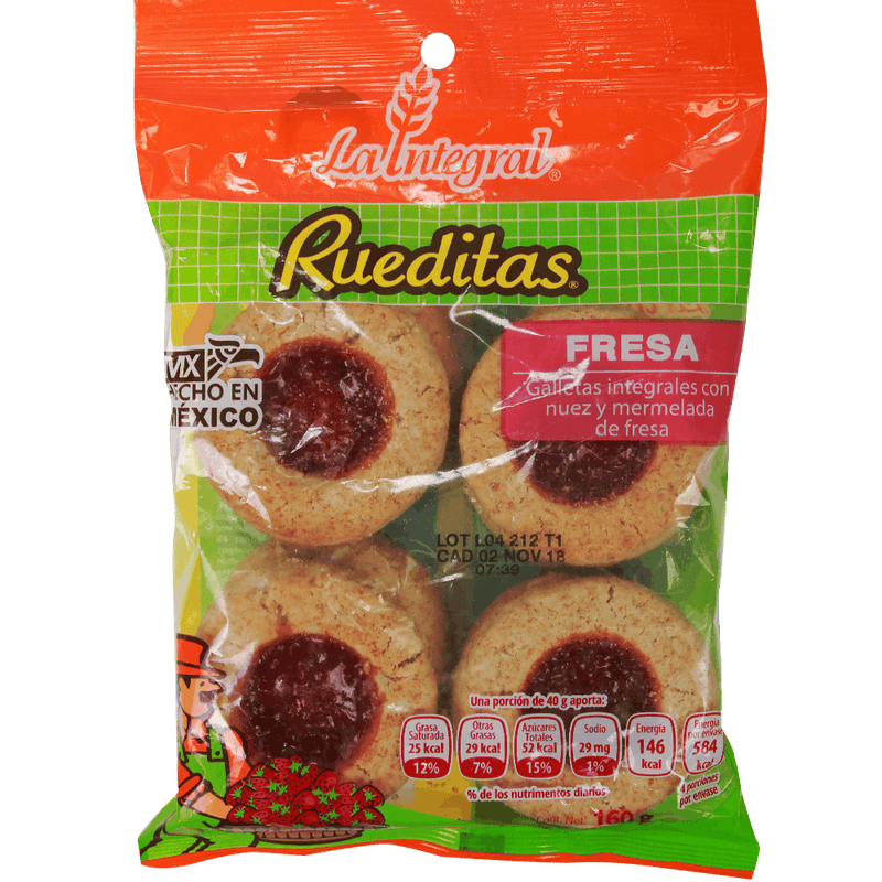 Rueditas Galletas integrales con mermelada de fresa La integral Cont. 160g.
