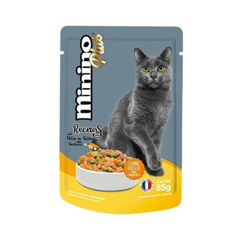 Alimento para gato Minino Plus Recetas pollo en caldo con verduras 85g