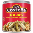 Chiles jalapeños en rajas la costeña en lata Cont. 1pz. 220g.