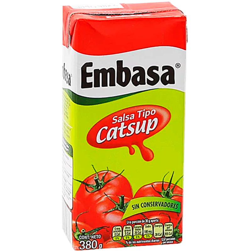 Salsa de tomate tipo catsup embasa Cont. 1pz. 380g.