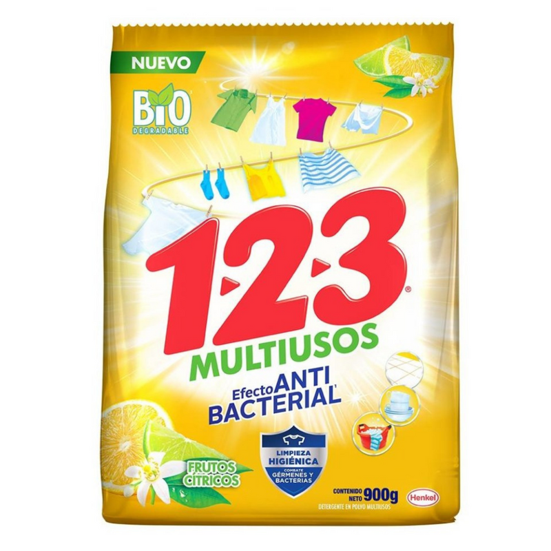 Detergente 123 Antibacterial en polvo 900gr