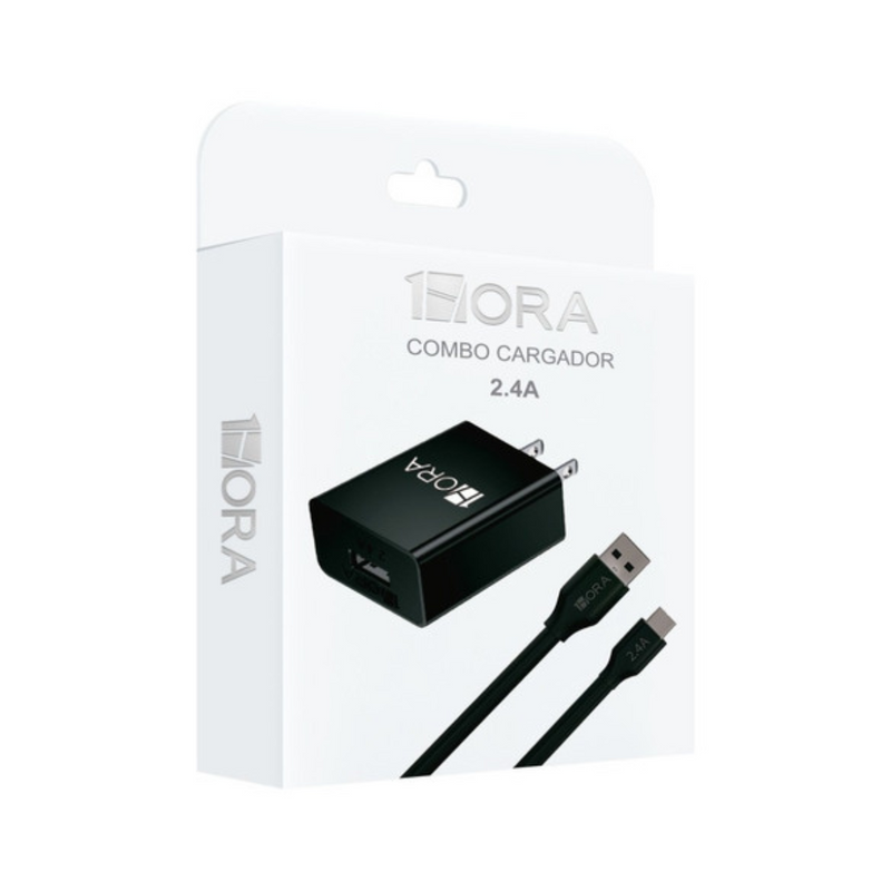 Combo Cargador Carga Rapida Cable Usb V8 2.4a 1hora Original negro
