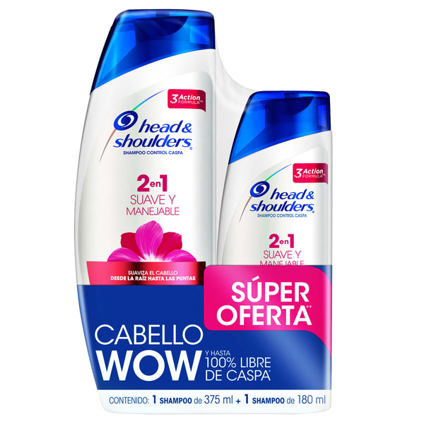Shampoo Head & shoulders 2en1 Suave y manejable Cont. 375ml + 180ml.