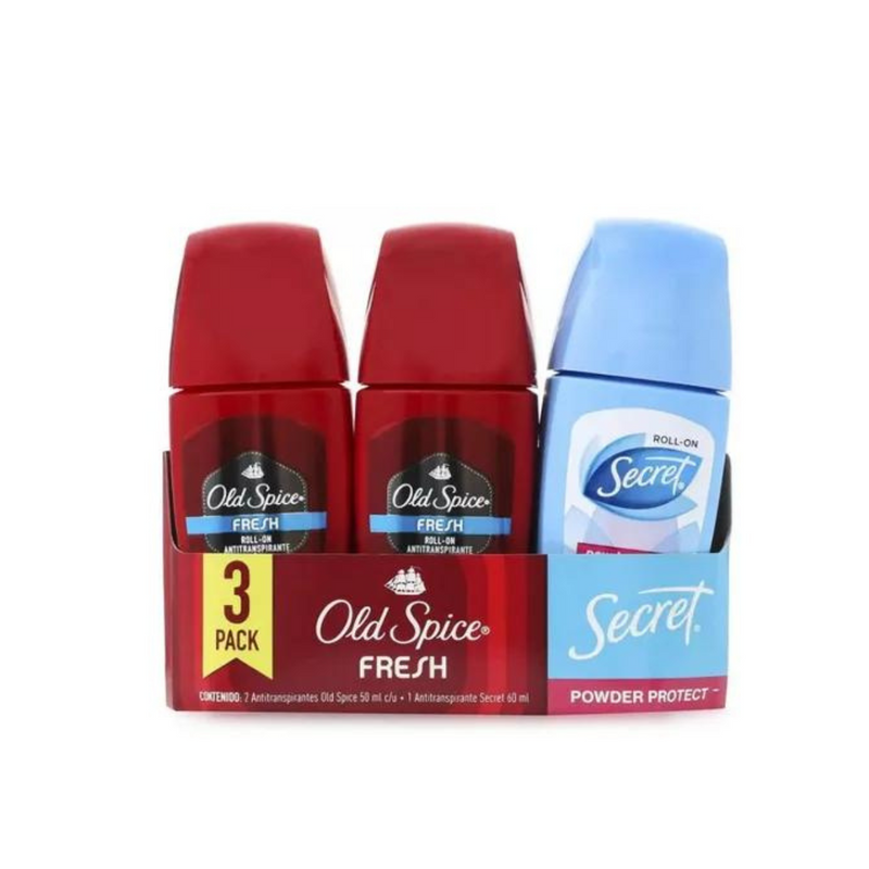 Desodorante Set De 2 Pzs Old Spice Fresh + 1 Secret Roll On.
