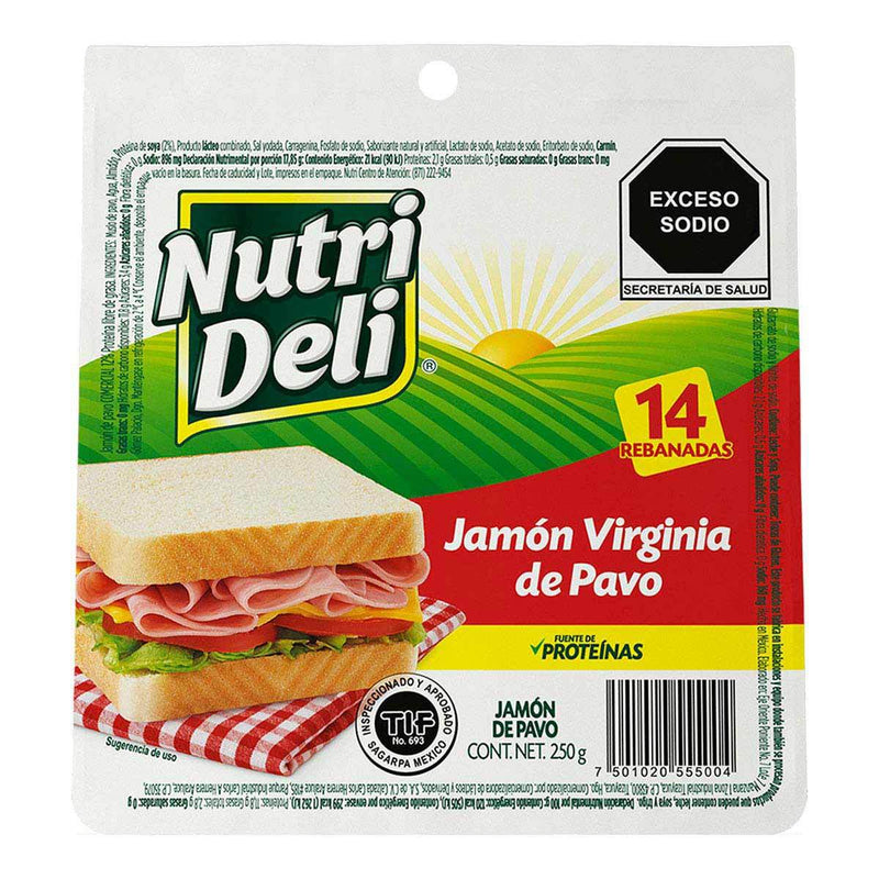Jamón Virginia de Pavo Nutri Deli 250g
