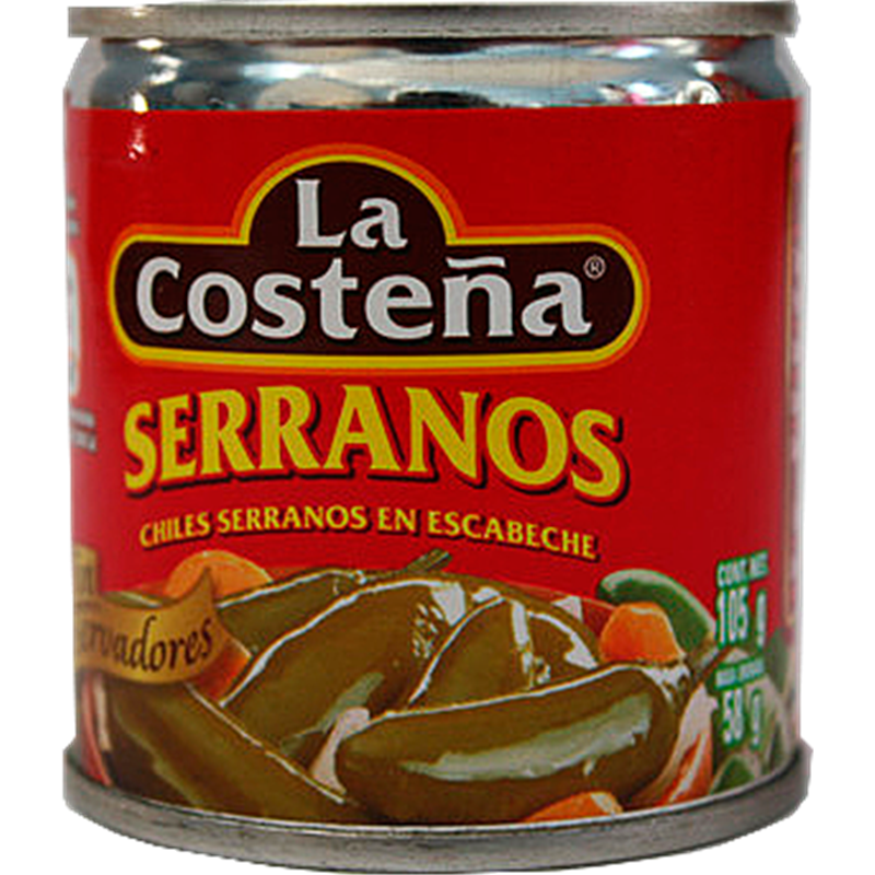 Producto Chiles serranos enteros la costeña en lata Cont. 1pz. 105gr