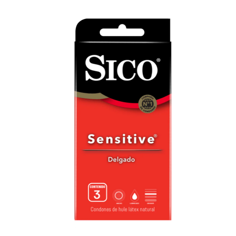 SICO, CONDONES DE LÁTEX SENSITIVE, 3 PIEZAS