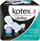 Toalla Femenina Kotex unika ultradelgadas con/alas Cont. 10pz.