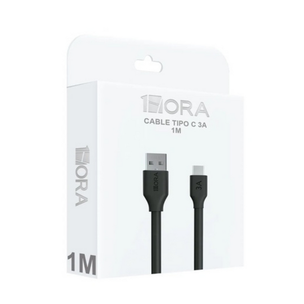 Cable 1hora Usb Tipo C  Tipo C 3a+Turbo Carga 1mt negro