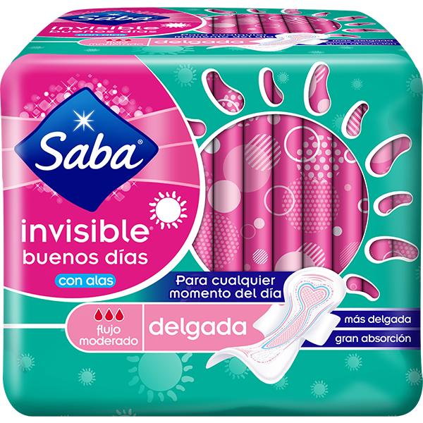 Toalla Femenina Saba Invisible buenos dias con/alas Cont. 10pz.