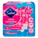 Toalla Femenina Saba Ultra invisible con/alas  Cont. 10pz.